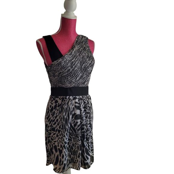 Allen B. 90s Leopard Zebra SIZE 6 Asymmetrical Wrap Dress Baddie sexy sirencore - Picture 1 of 11